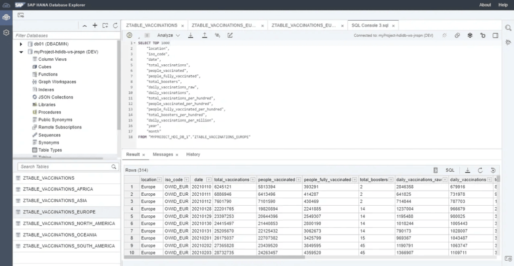 sap hana database explorer