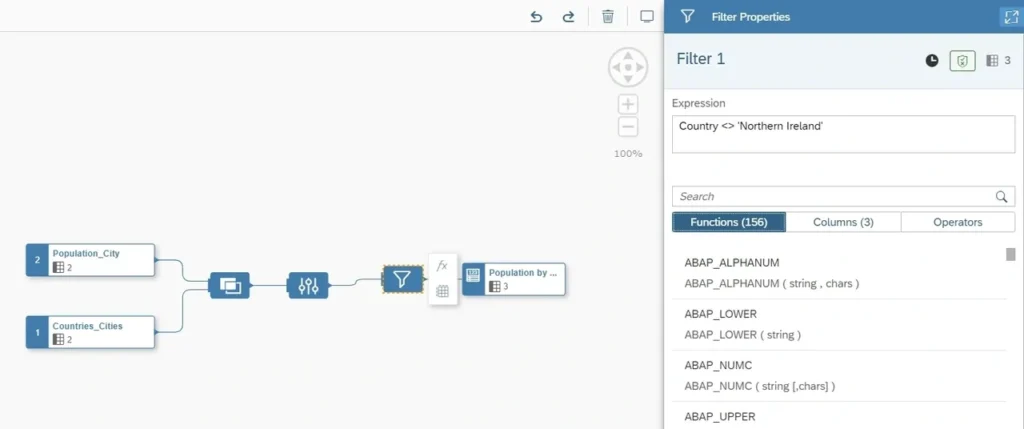 SAP DAtasphere filter properties